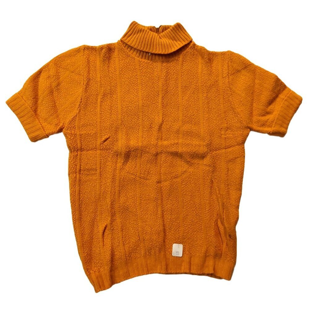 Vintage 1940s-1950s Short Sleeve Mustard Yellow Ribbed Mock Turtleneck Sweater